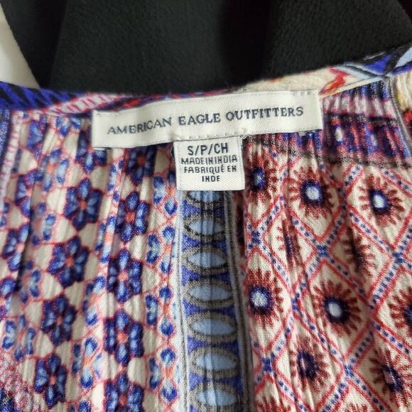 American Eagle Boho Cold Shoulder Patchwork Mini Dress Size S - Picture 6 of 8